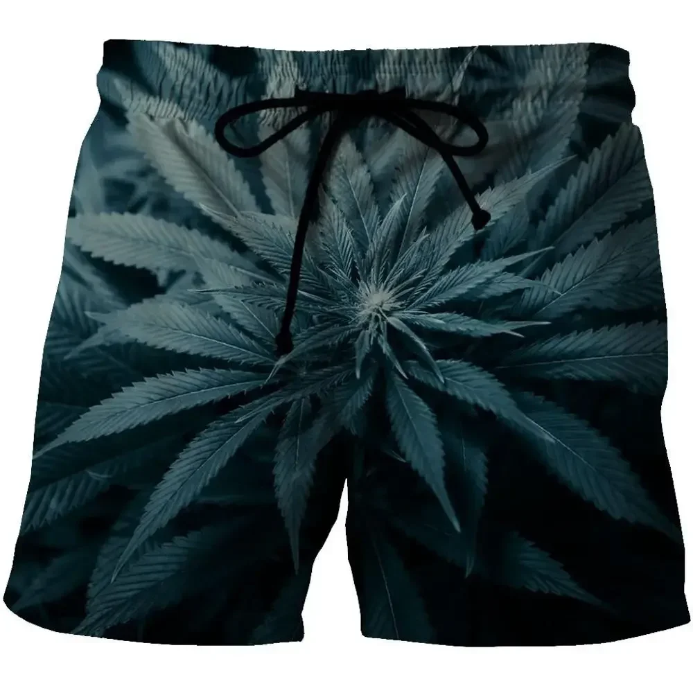 3D Print Cannabis Pattern Beach Shorts Men Summer Loose Surfing Shorts Quick Dry S-XL Swim Trunks