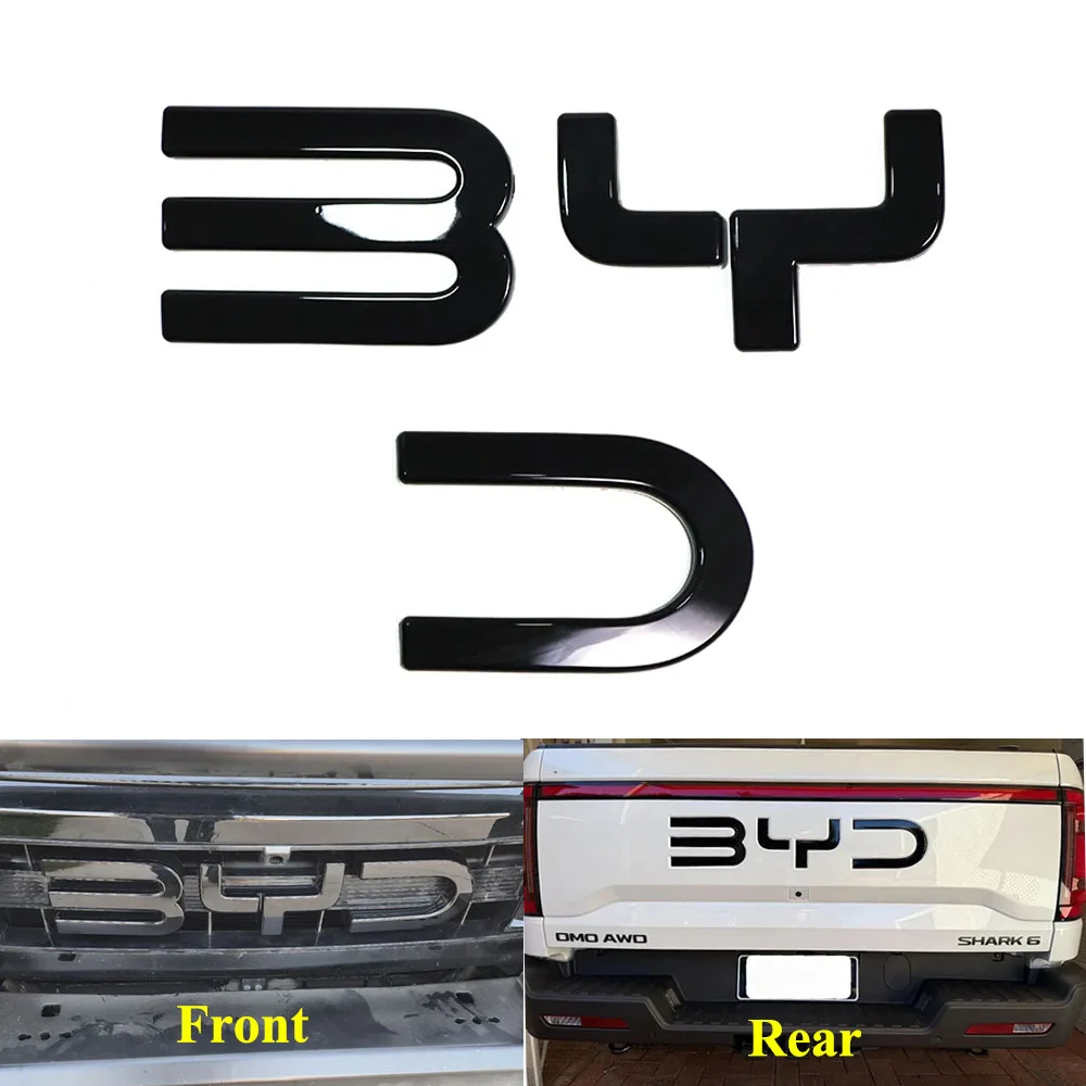 

For BYD Shark 6 Car Front Grille Letter Blackened Personalized Badge Rear Trunk 3D Logo Auto Styling Emblem Sticker