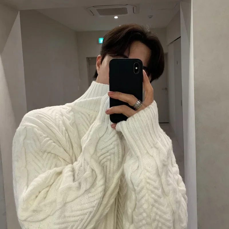 

Winter Korean Men's Stand Up Collar Double Zipper Knitted Sweater Casual Sweater Cardigan Jacket