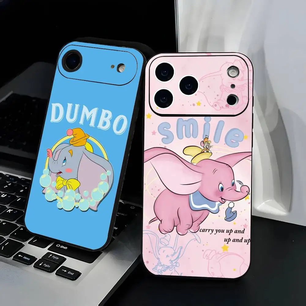 

Cute Cartoon Dumbo Phone Case Fashion Black Frosted TPU Phone Case for iPhone 12-17. UV Spray Painted Design, Anti-fall Daily Pr