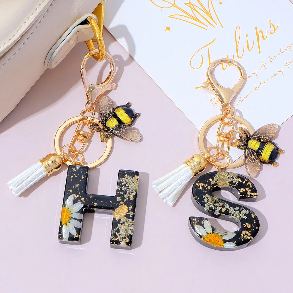 Fashion Bee Daisy Dried Flower Keychains Resin