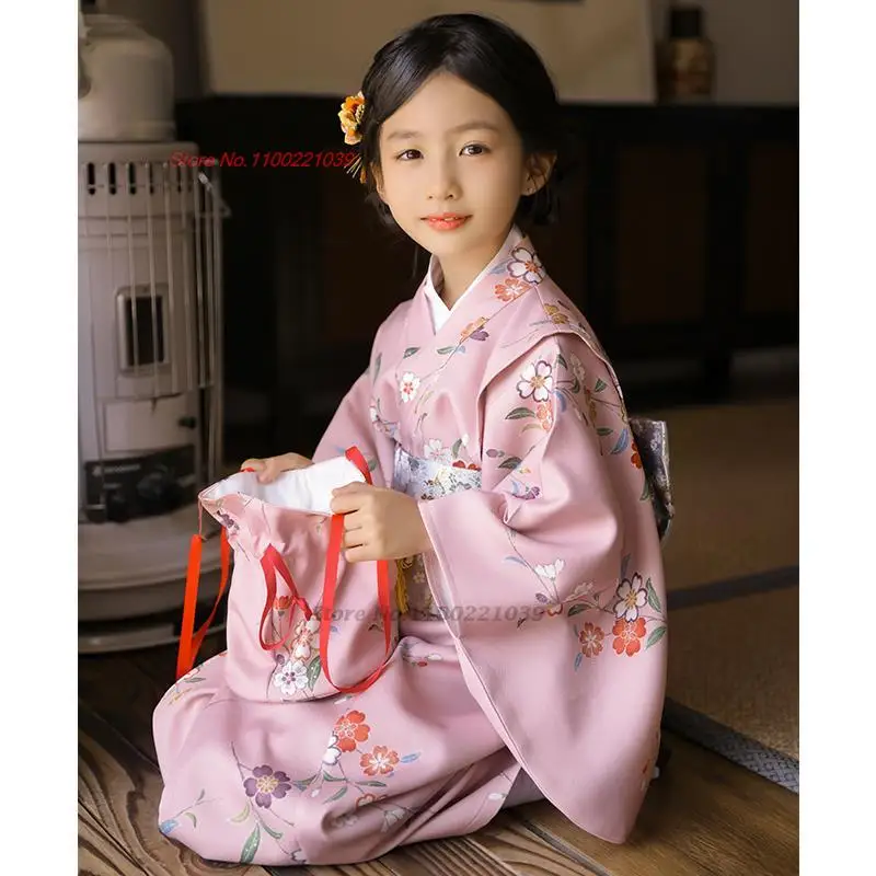 Robe Kimono Vintage Japonais pour Enfant, Motif Floral YukMirational, Tenue de Spectacle Traditionnelle, 2024