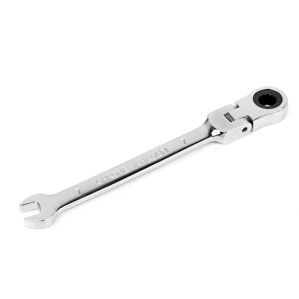 

7Mm Flexible Head Ratchet Combination Wrench Spanner Silver Vanadium Steel Alloy 45-48 130Mm Hand Tool For Home Factory Use