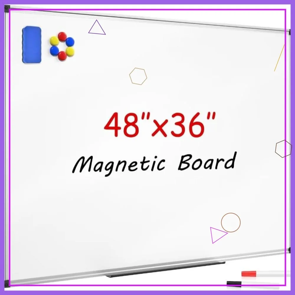 

Large Magnetic Dry Erase Whiteboard 48x36 Inch, Silver Frame, Wall-Mounted with Tray & Accessories for Office or School