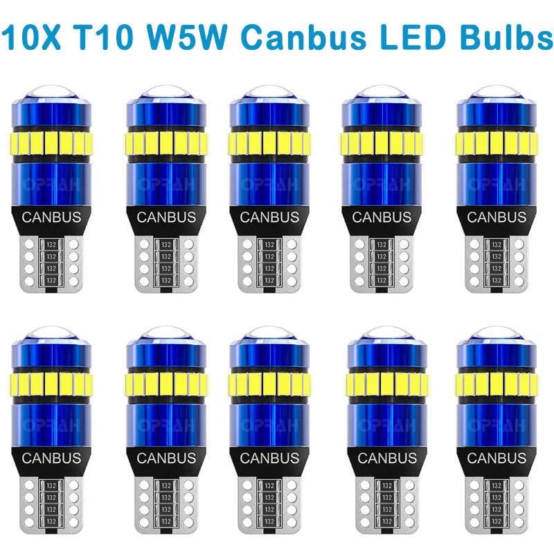 

10PCS T10 W5W LED Bulbs Canbus 3014 3030 No Error High Power License Plate Light Car Interior Door Lamp Reading Lights 6000K 12V