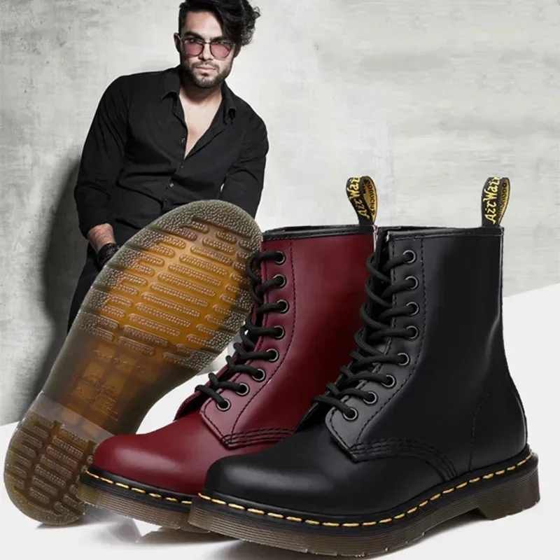 Leather Men Ankle Boots Outdoor Winter Mens Casual Shoes Lightweight Designer Male Warm Work Boots Classic Handmade Boots