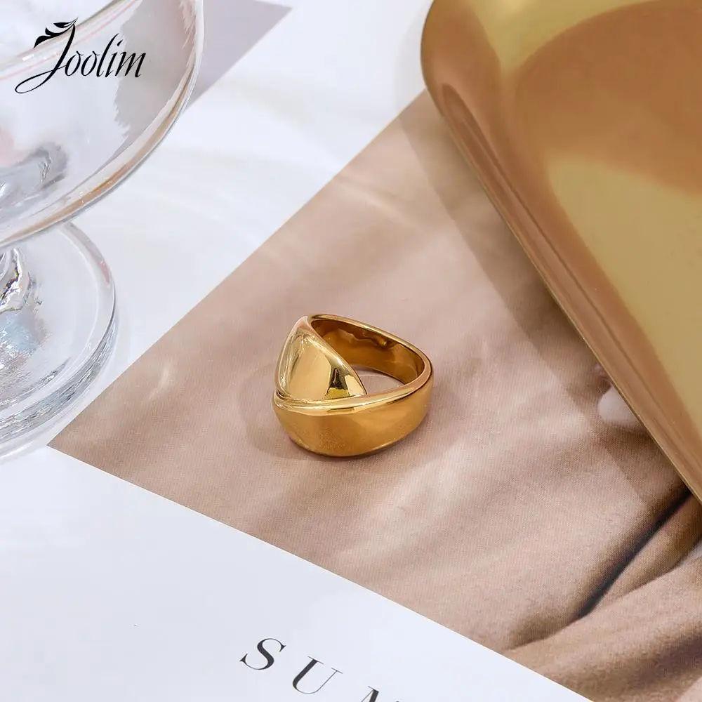 Joolim-anillo de acero inoxidable con forma de cruz ancha para mujer, sortija gruesa sin deslustre, PVD, alta gama, a la moda, venta al por mayor