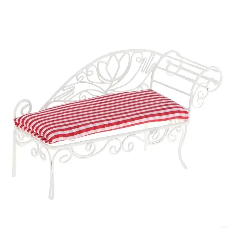XXFE Doll House Miniature Outdoor Daybed with Ornamental Frame Design Work