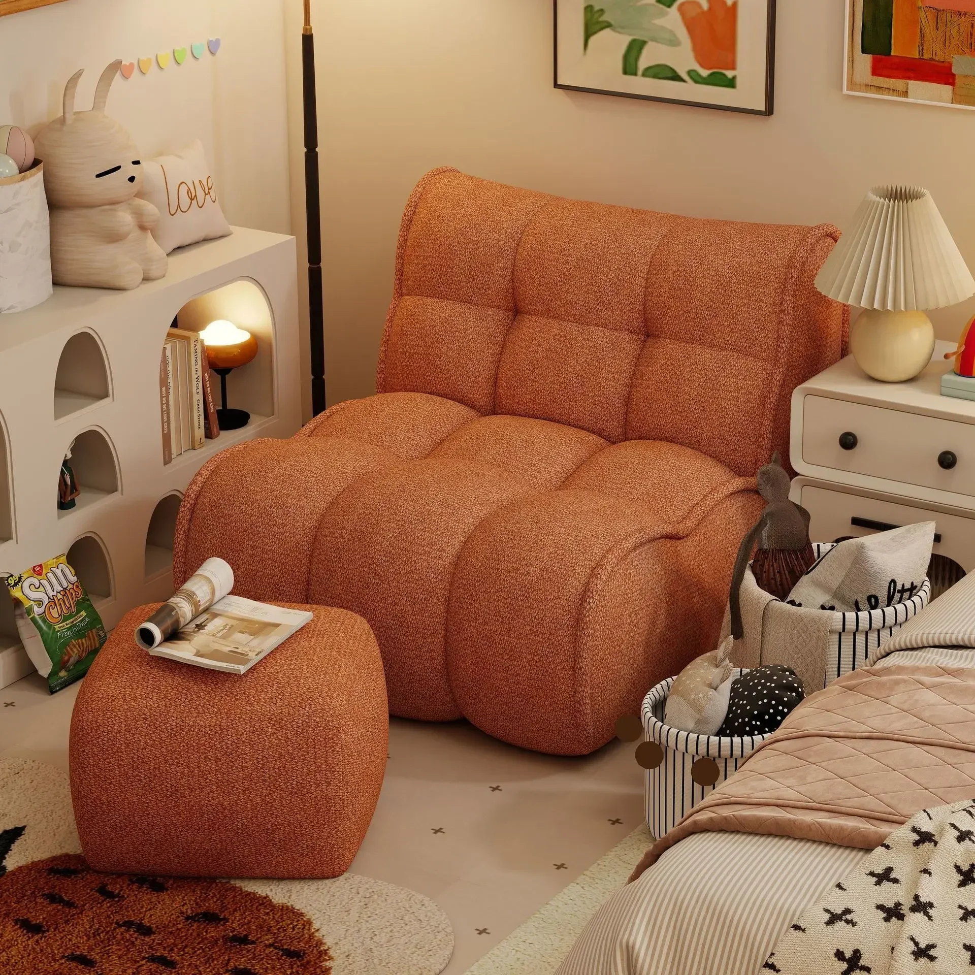 Firm Single reading sofa retro adult lazy chair new balcony leisure sofa pedal combination
