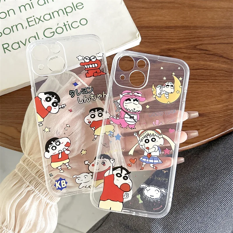 Kawaii Crayon Shin-Chan Phone Case for Iphone15/14/13/12/11 Pro Max Anime Transparent Protective Case Anti Drop Accessories Gift