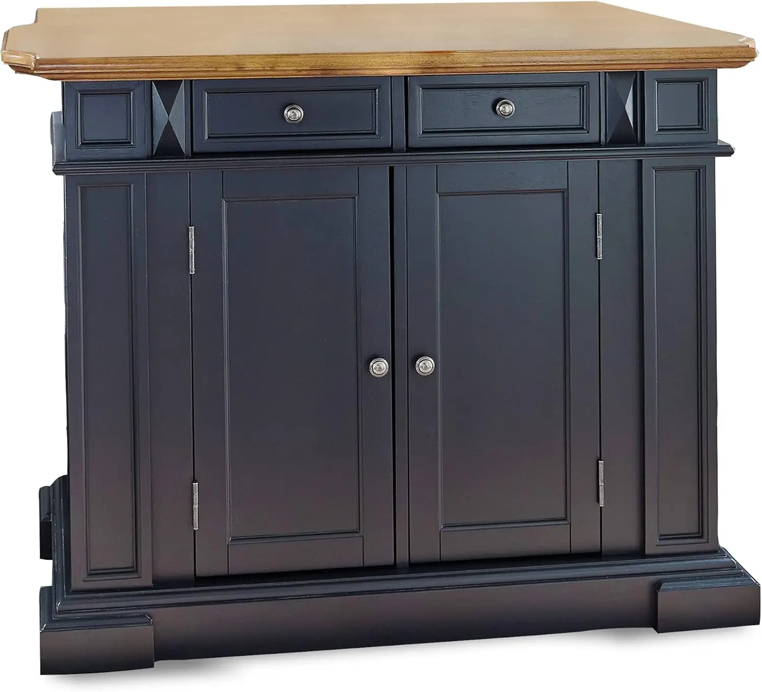 Americana Kitchen Island with Wood Top and Drop Leaf Breakfast Bar, Storage with Drawers and Adjustable Shelves