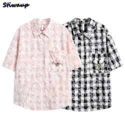 women's Short sleeve plaid shirt korean fashion female vintage blouse summer clothes women 2024 elegant luxury women's shirts