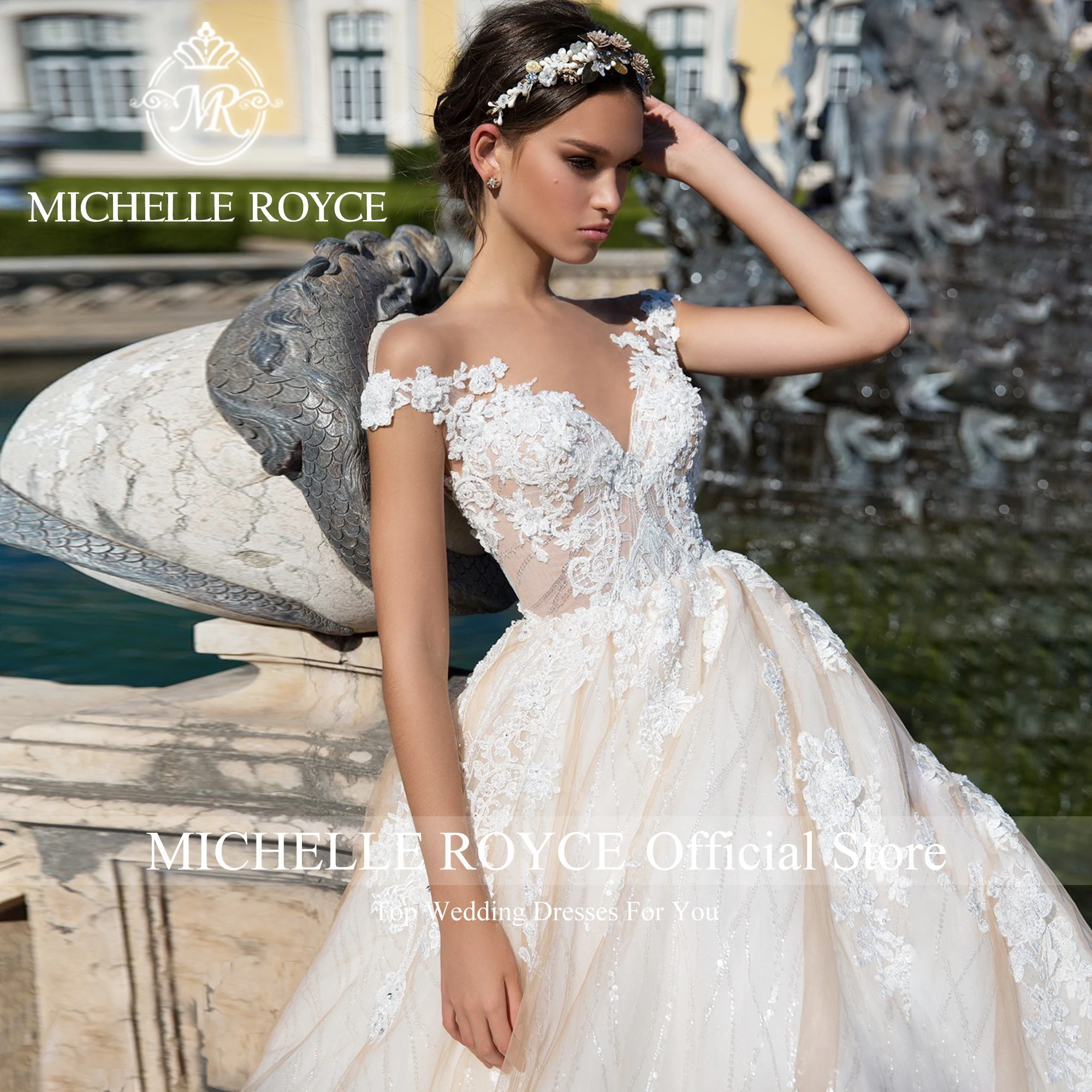 Abiti da sposa di lusso di michella Royce per le donne 2024 ricamo scintillante manica corta Sweetheart abito da sposa Vestidos De Novia