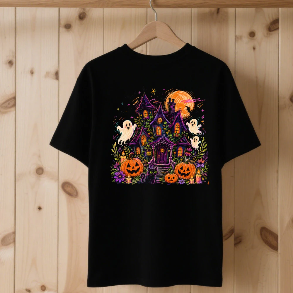 Vintage Halloween Shirt Haunted Mansion Graphic Tee Retro Halloween 1717 Shirt Cute Ghost Pumpkin Spooky Season October 31 Top