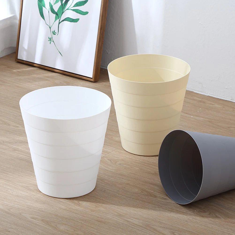 

Creative Round Trash Can Grey Plastic Kitchen Home Office Reusable Washable Easy Clean Household Open Basket Long Term
