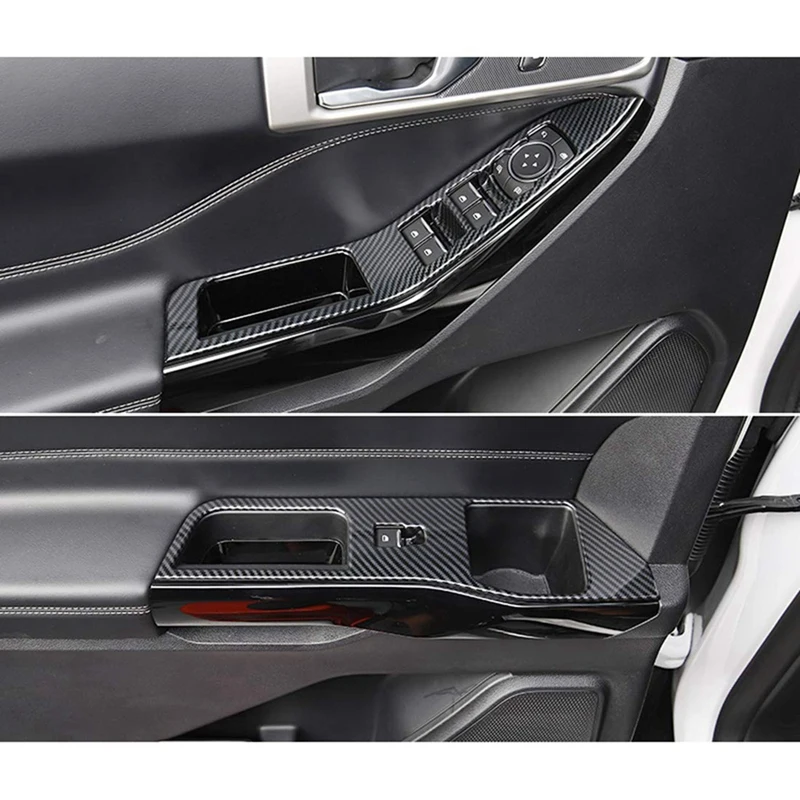 Car Door Window Lift Panel Cover Trim For Ford Explorer 2020 2021 2022 2023 Interior Parts Component Carbon Fiber