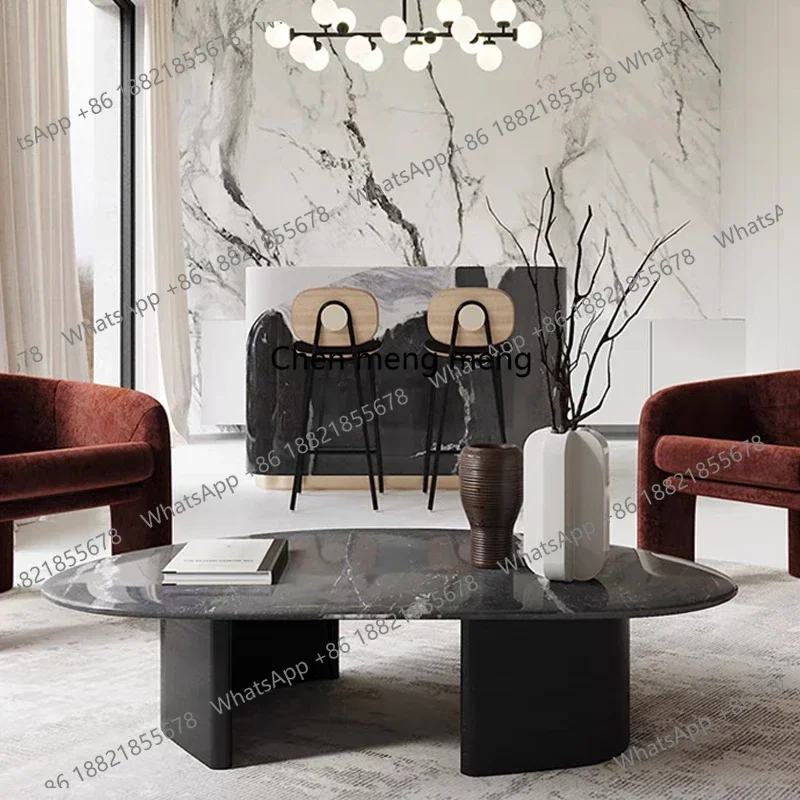 C85 New Luxury Stone Coffee Table: Natural Venetian Brown Marble Abstract Design, Minimalist Furniture for Compact Homes