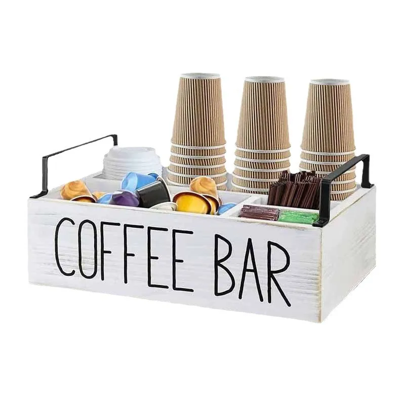 

Wooden compartment storage box, coffee tea bag storage box, counter desktop finishing basket, paper cup sundries storage