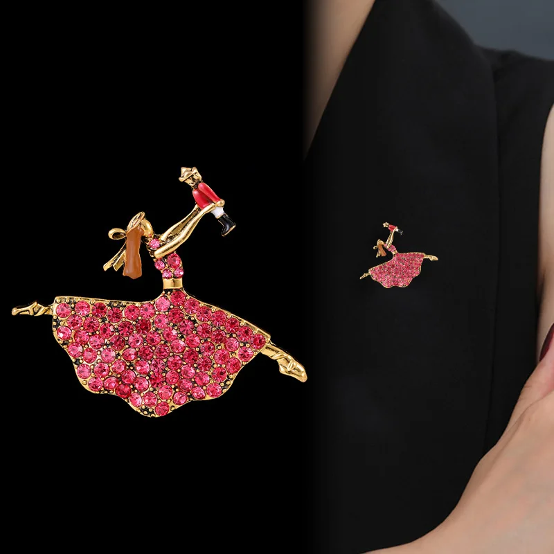 Luxury Ballet Girl Dancing Brooch Shiny Rhinestone Creative Gymnastics Character Female Costume Accessory Pin Jewelry Gift