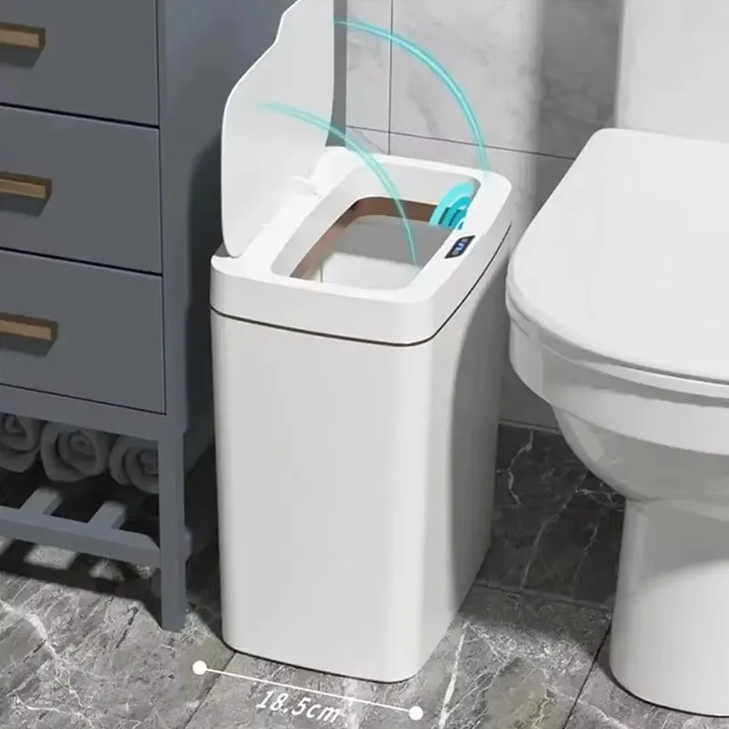 Automatic bagging electronic trash can white non-contact narrow smart sensor trash can smart home 15L smart bathroom trash can