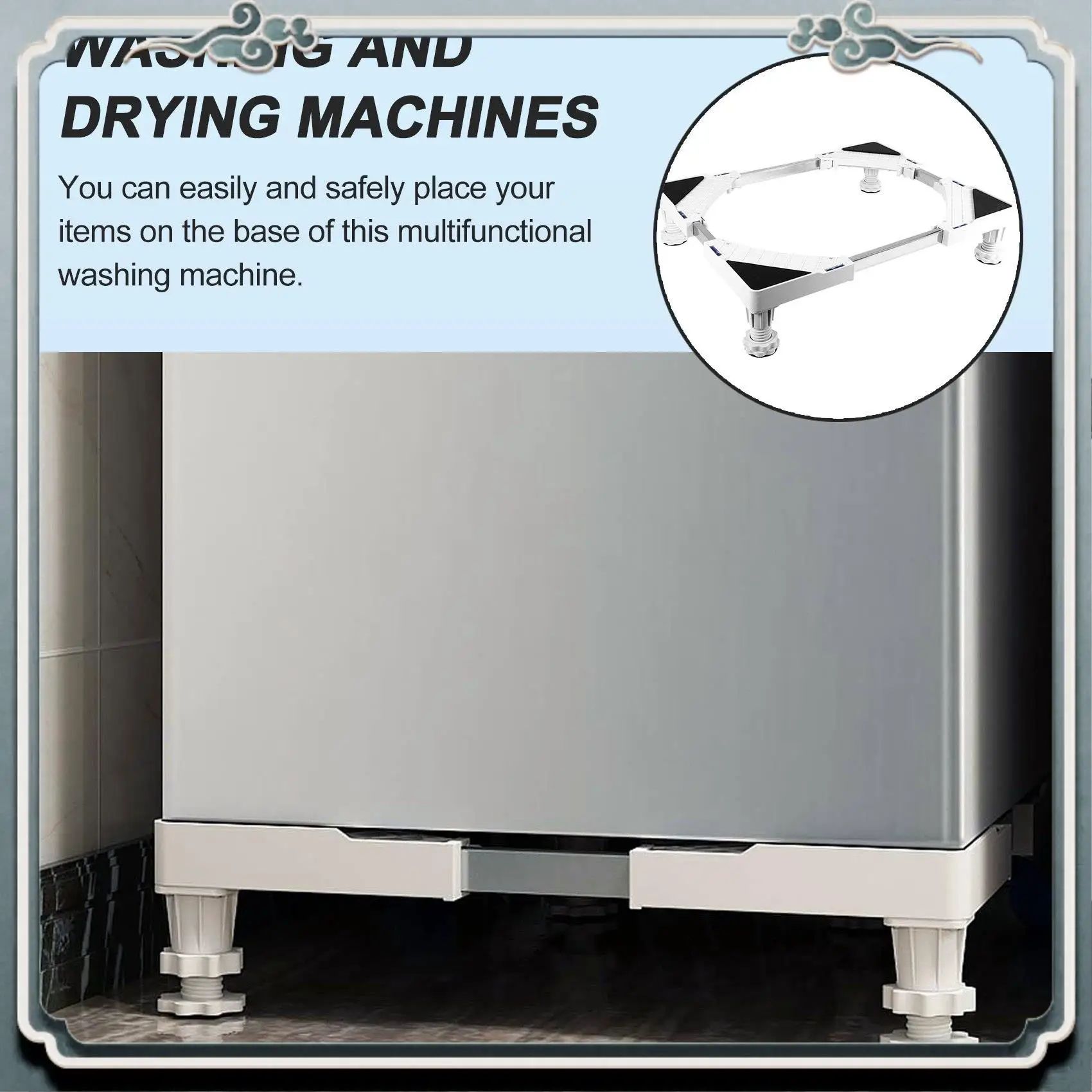 AC76-Washing Machine Stand, Washing Machine Dryer Fridge Pedestal, Adjustable Length,Load 300Kg Anti Vibration Anti Noise
