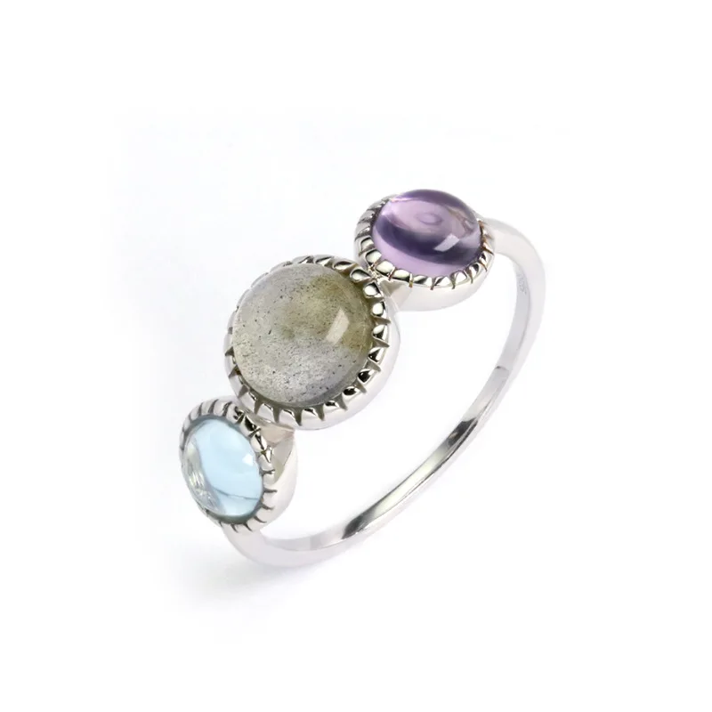 New ring set 925 sterling silver gemstone female ring labradorite amethyst antique jewelry mild luxury retro