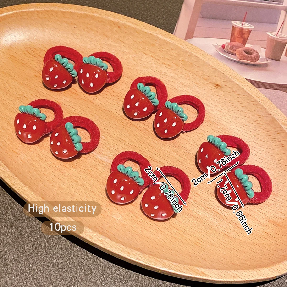 10 red strawberry hair rings with sweet and cute elastic bands suitable for daily use as hair accessories