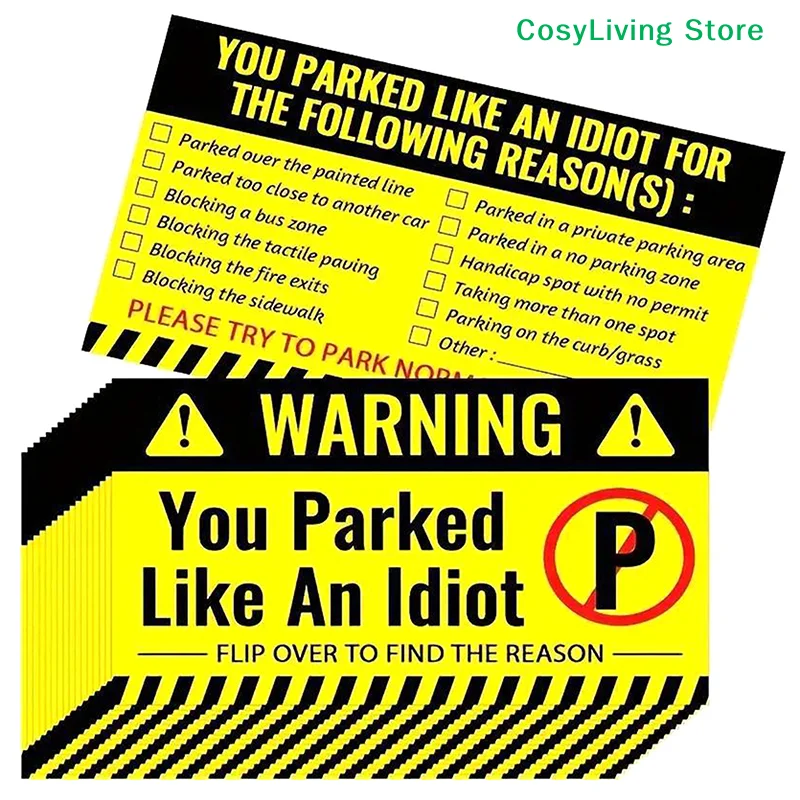 50 Pcs Bad Parking Cards You Parked Like An Idiot Funny Cardboard Parking Violation Cards With Multi Violation Reasons