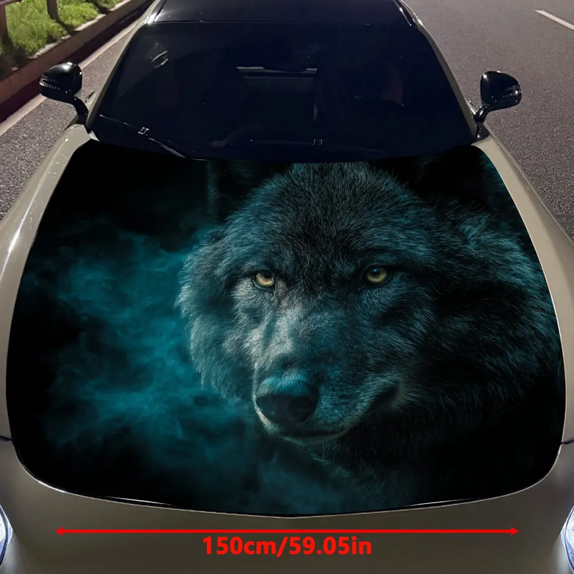 Car Decals Wolves with Thick Fur, Attentive Expressions, and a Teal - Hued Misty Backdrop Car Hood Sticker, Waterproof Self - Ad