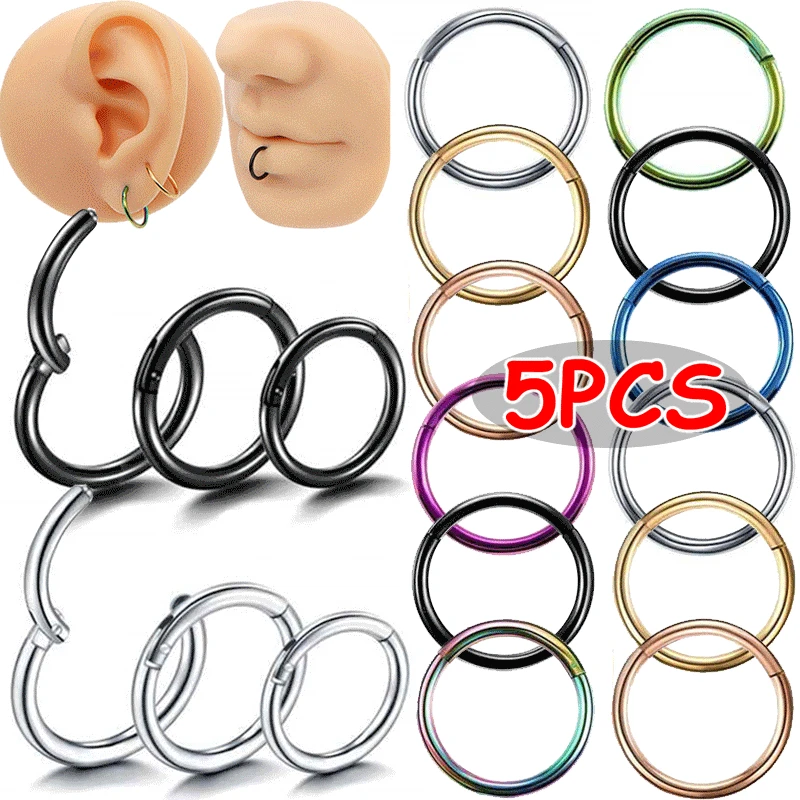 6/8/10/12mm Nose Rings Hoop Hinged Clicker Segment Nose Rings Ear Cartilage Ring Clip Stainless Steel Ear Nose Ring Body Jewelry