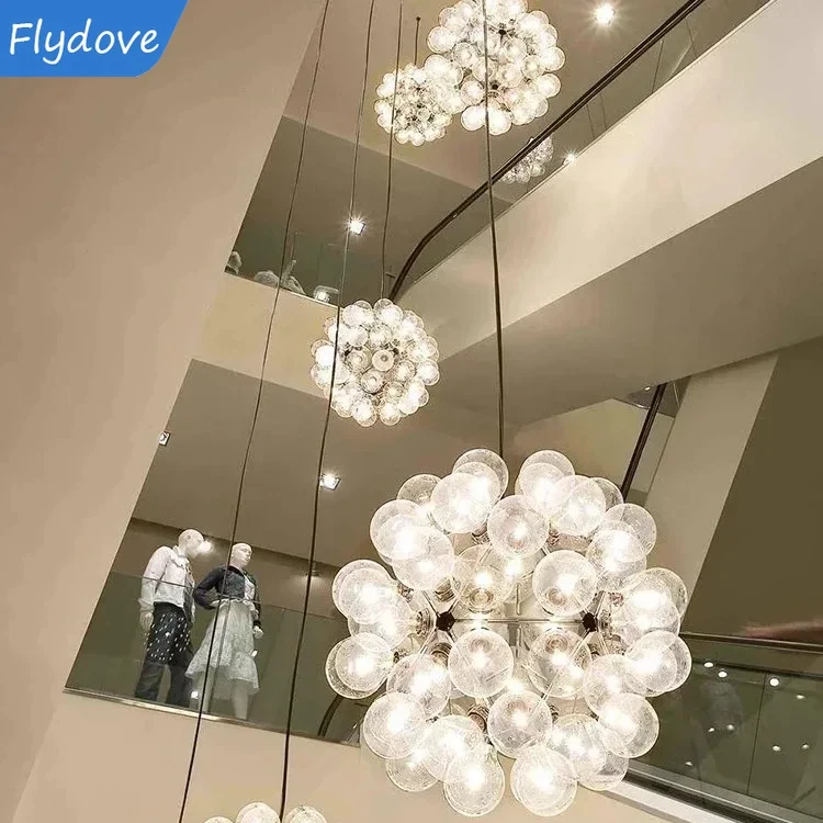 Nordic Clear Glass Bubble Lamp Designer Taraxacum Chandelier Living Room Bar Villa Restaurant Pendant Hanging LED Decor Lighting