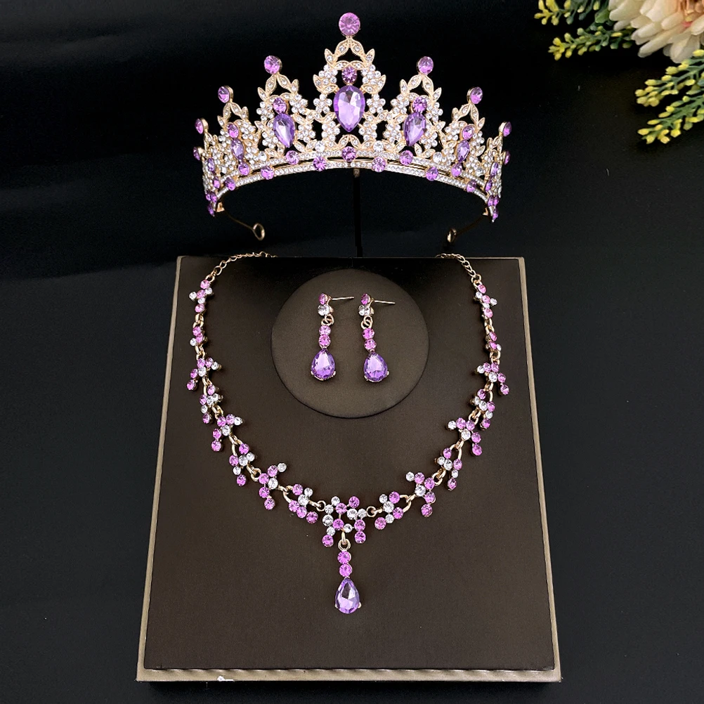 

s Wedding Jewelry Set Gold Necklace Earrings for Bride Bridal Earrings Necklace Set Rhinestone Elegant