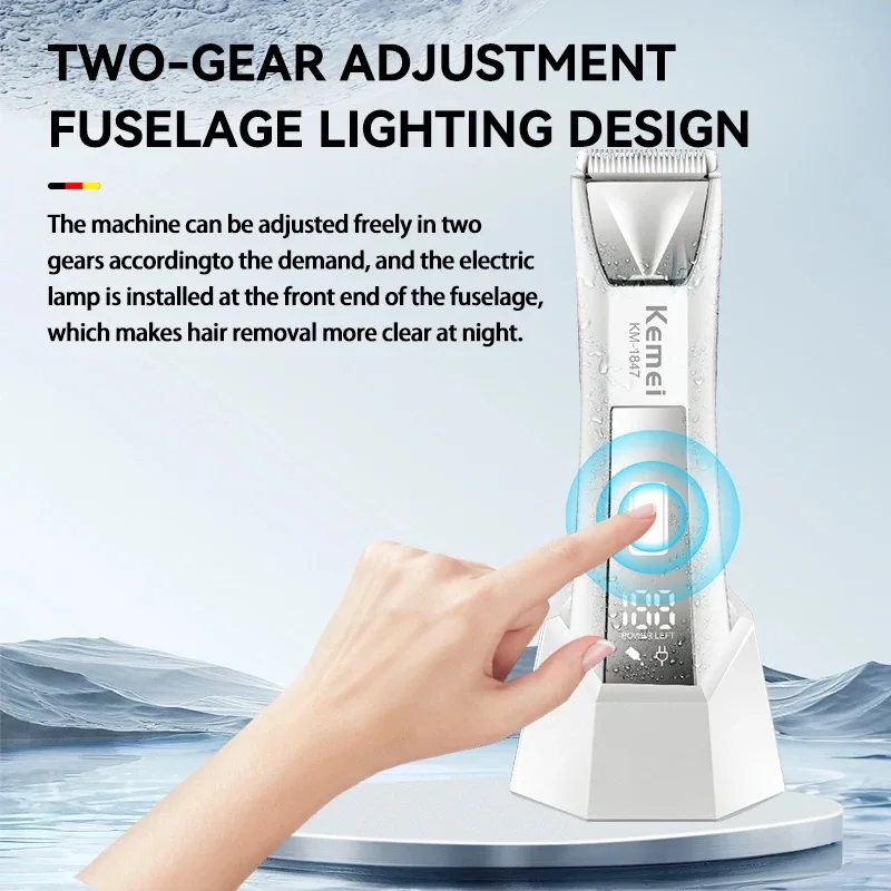 Kemei-Aparador elétrico de pêlos para homens e mulheres, remoção de pêlos corporais, aparador de esferas, IPX7 impermeável, groomer para pêlos pubianos