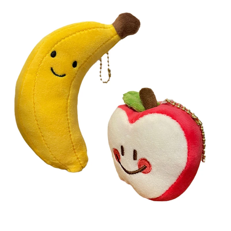 1Pcs Cartoon Cute Banana Apple Plush KeyChain Fun Backpack Charms Plush Doll Toy Fruits Plush With Expression Decoration Pendant images - 6