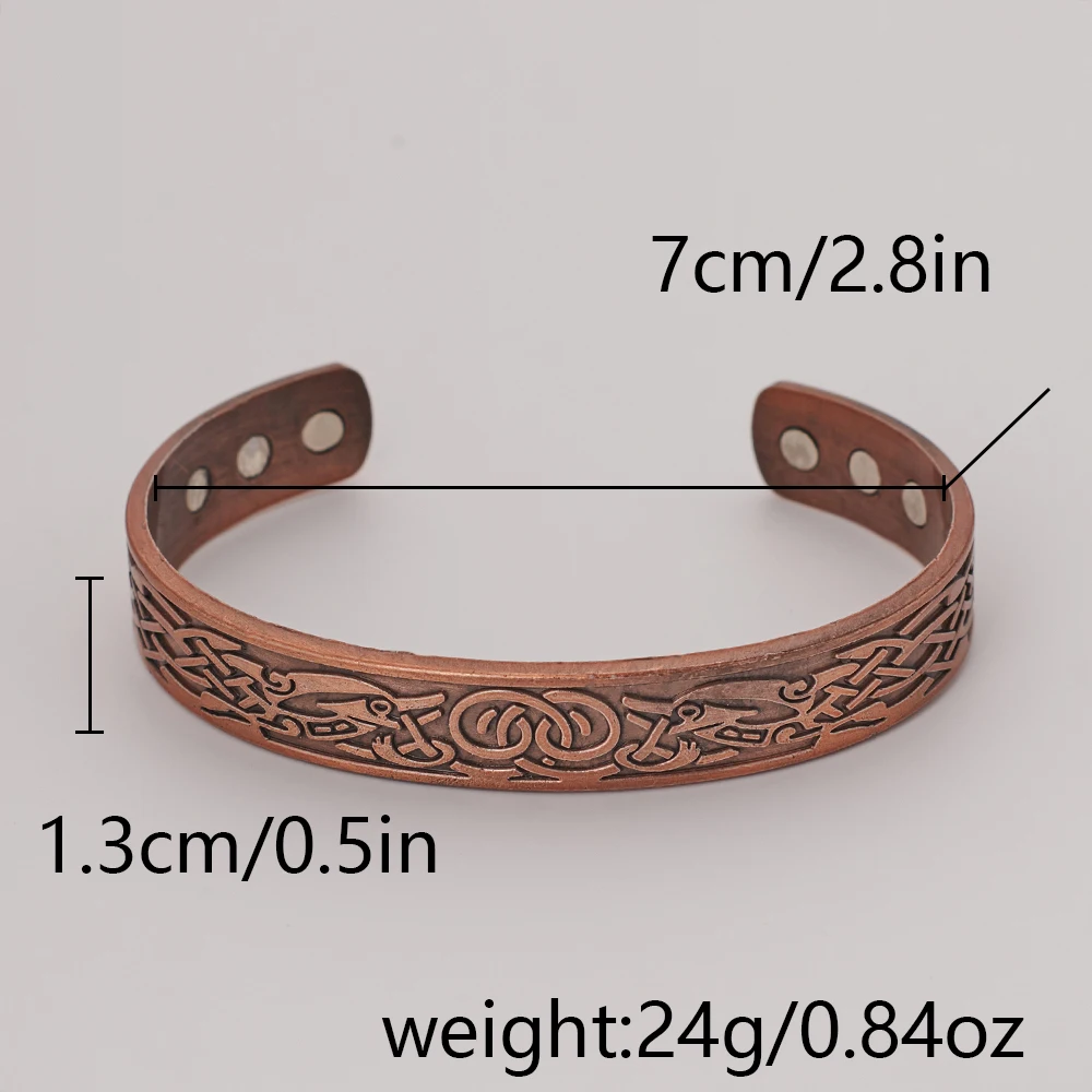 European and American Copper Vintage Simple Double Ring Pattern Magnet Energy Ring Bracelet Set image 4