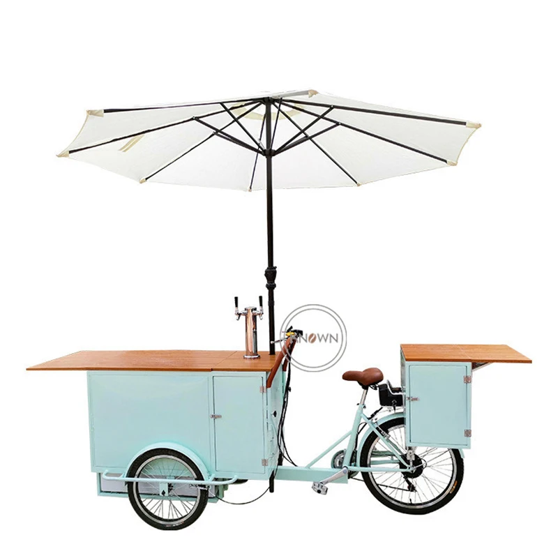 Electric Refrigerated Fresh Beer Cargo Bike Commercial Mobile Cold Drink Ice Cream Cart Pedal Vending Kiosk With Refrigerator