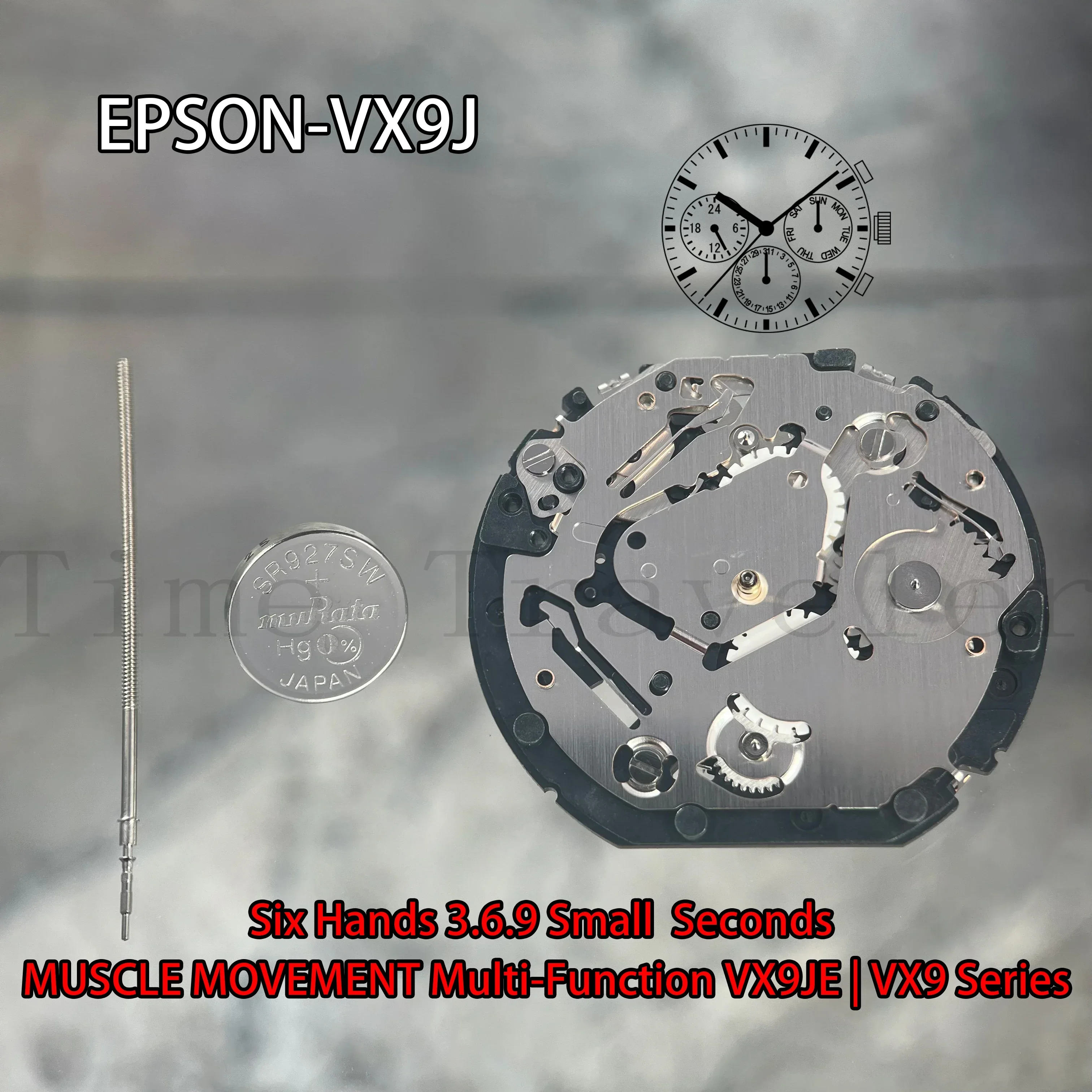 VX9J Movement Epson VX9JE | VX9 Series  Quartz Movement Six Hands 3.6.9 Small Seconds Size:12 3/4'''  Day / Date / 24 Hour