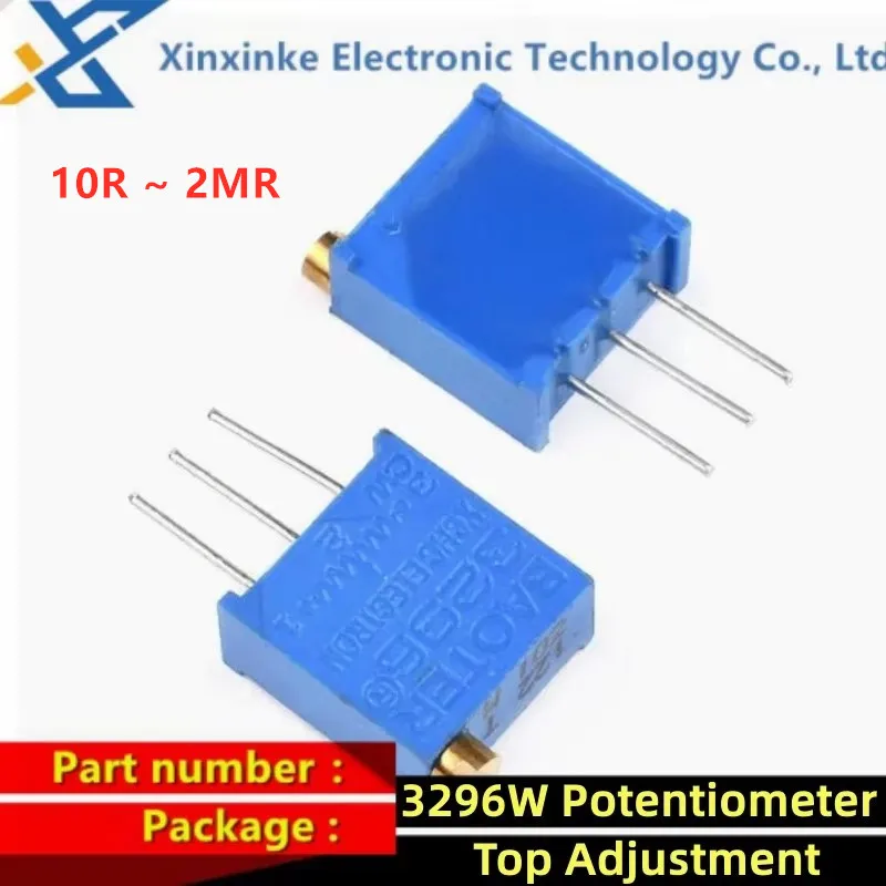 50PCS 3296W 1M 50 100 200 500 ohm 103 100R 3296 1K 2K 5K 10K 20K 50K 100K 200K 500K Trimpot Trimmer Potentiometer Top Adjustment