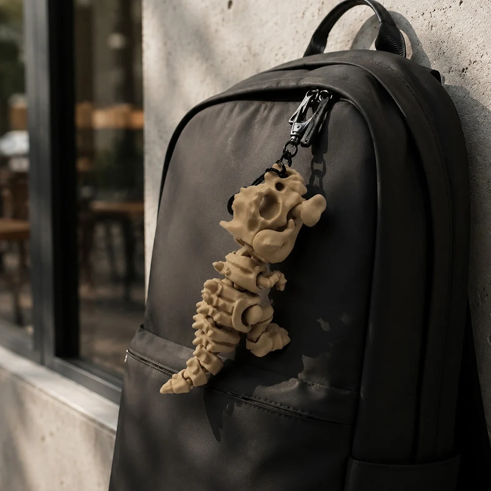 3D Printed Tyrannosaurus Rex Skeleton Model Bag Charm Decor Rotatable Joints Keychain Backpack Accessory Hanging Ornament 2pcs