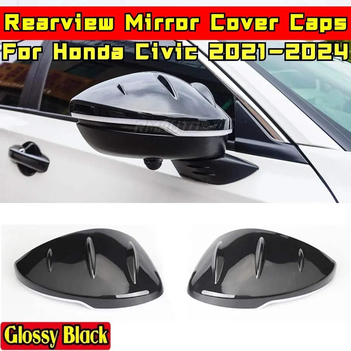 Civic Rearview Glossy Black MUGEN Style Side Wing Mirror Caps Body Kit For Honda Civic 11th Gen 2021-2024 Car Accessories