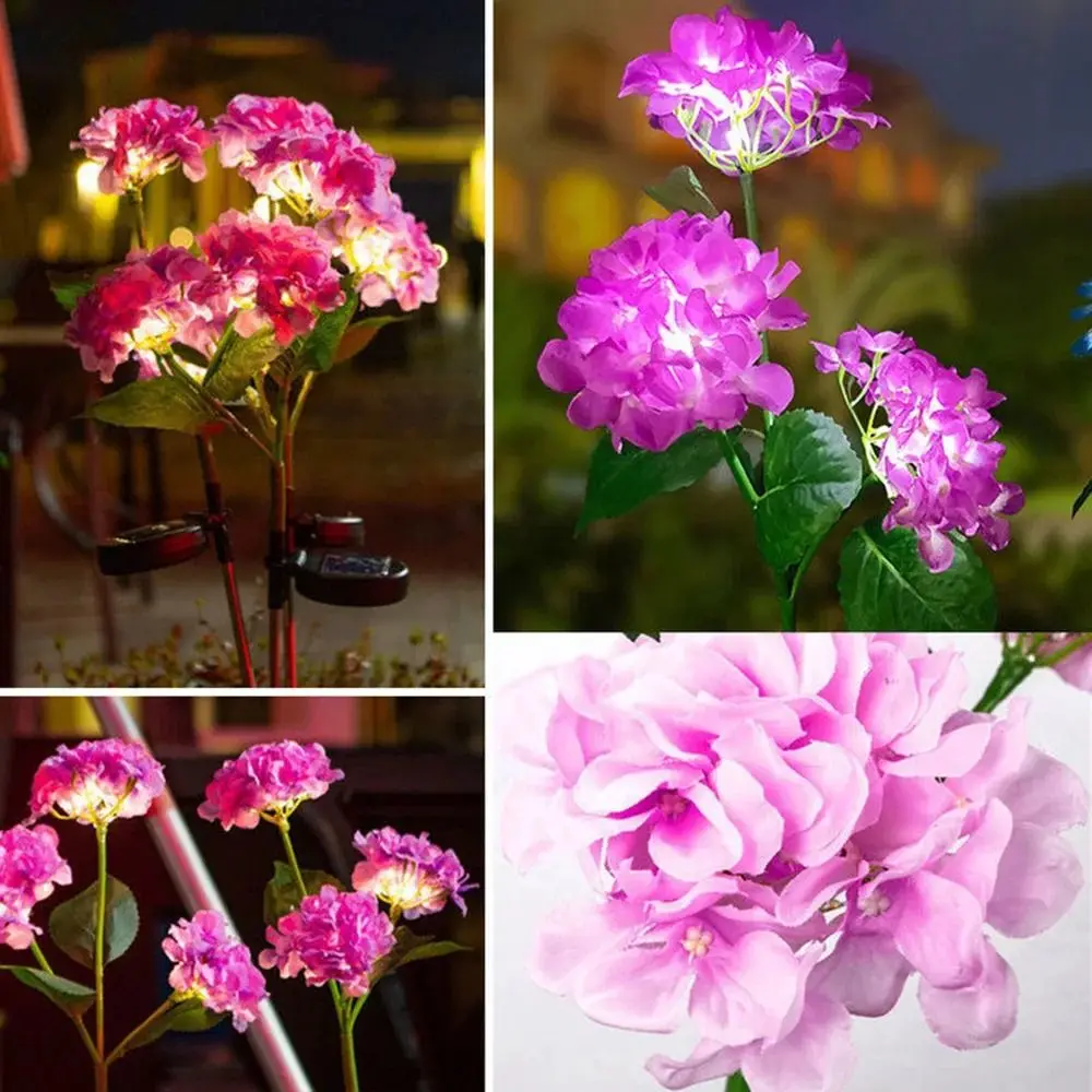 Outdoors Solar Led Light 3Head Waterproof Lawn Mounted Lights Country House Decoration Simulated Hydrangea Flower