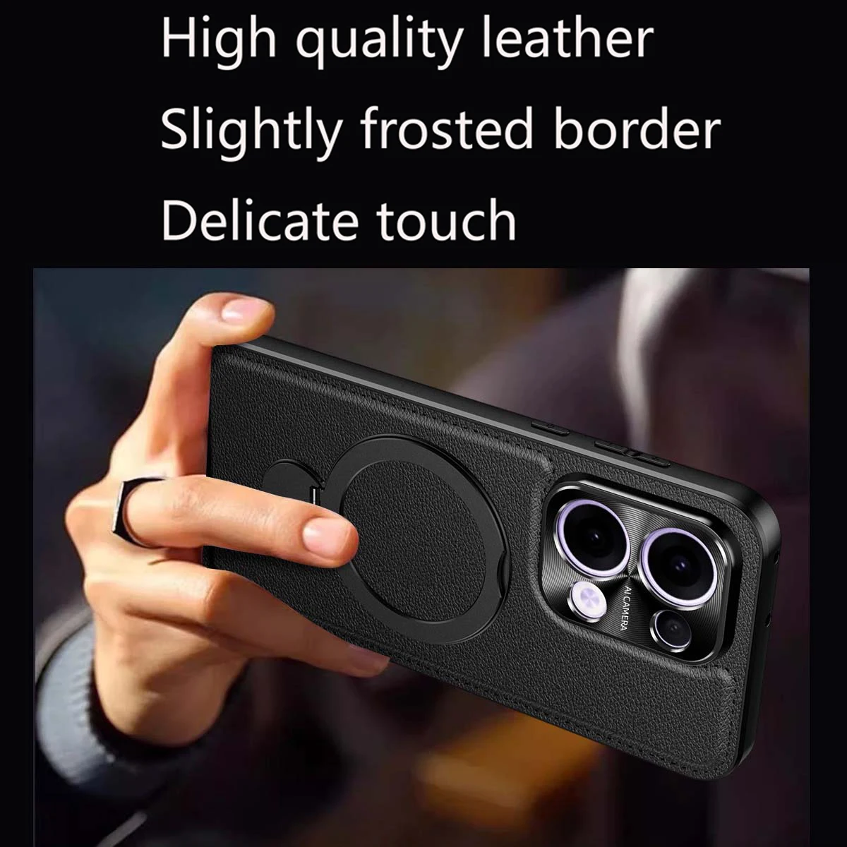 

Leather Silicone Phone Case For OPPO A6 Pro 4G 5G Cover Metal Holder Bracket Lens Protect Soft Cases Magnetic Wireless Charging