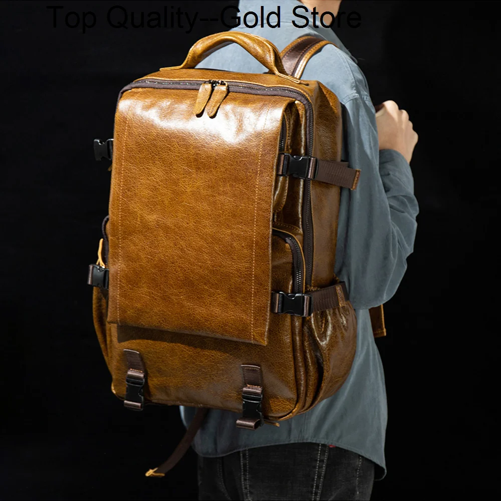 Fashion Genuine Leather Backpack Male Retro Handmade First Layer Casual Business Computer Bag School