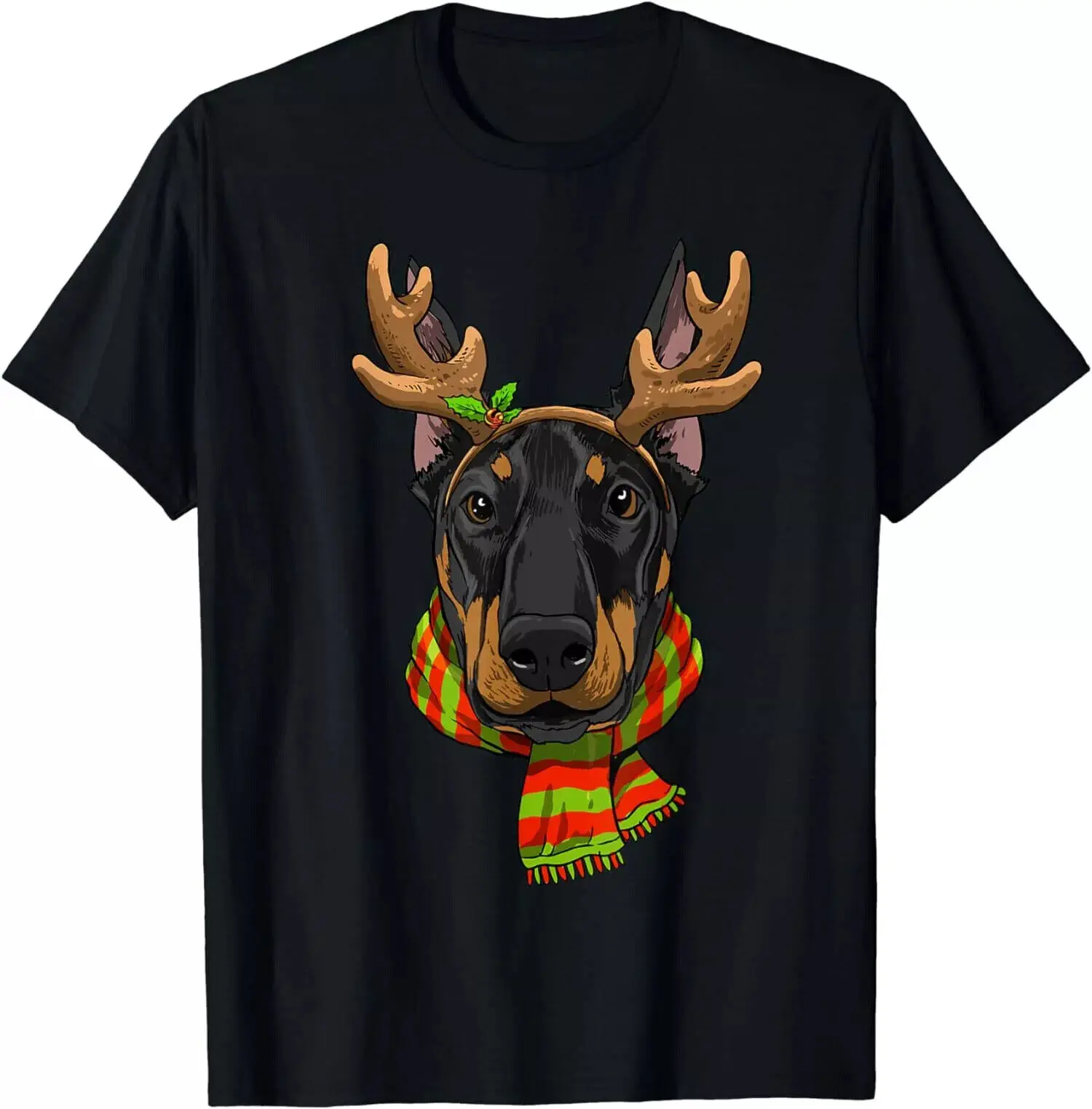 Doberman Pinscher Dog Christmas Santa Clause Reindeer T-Shirt