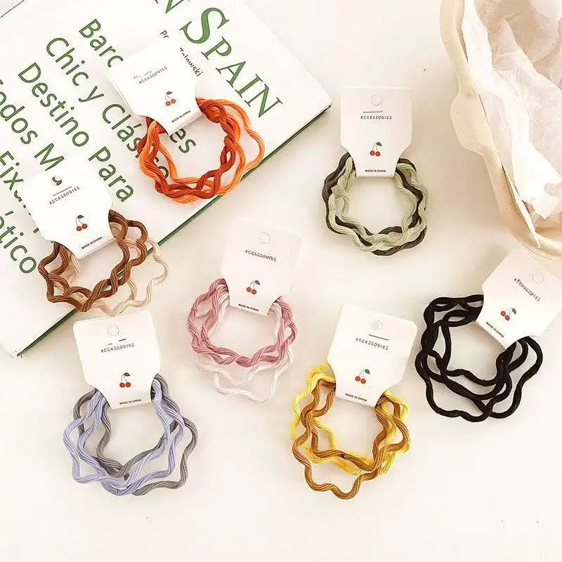 4PCS/set Women Wave Simplicity Hair Band Elastic Solid Color Headband Ponytail Holder Scrunchies Headwear Girls Hair Accessories