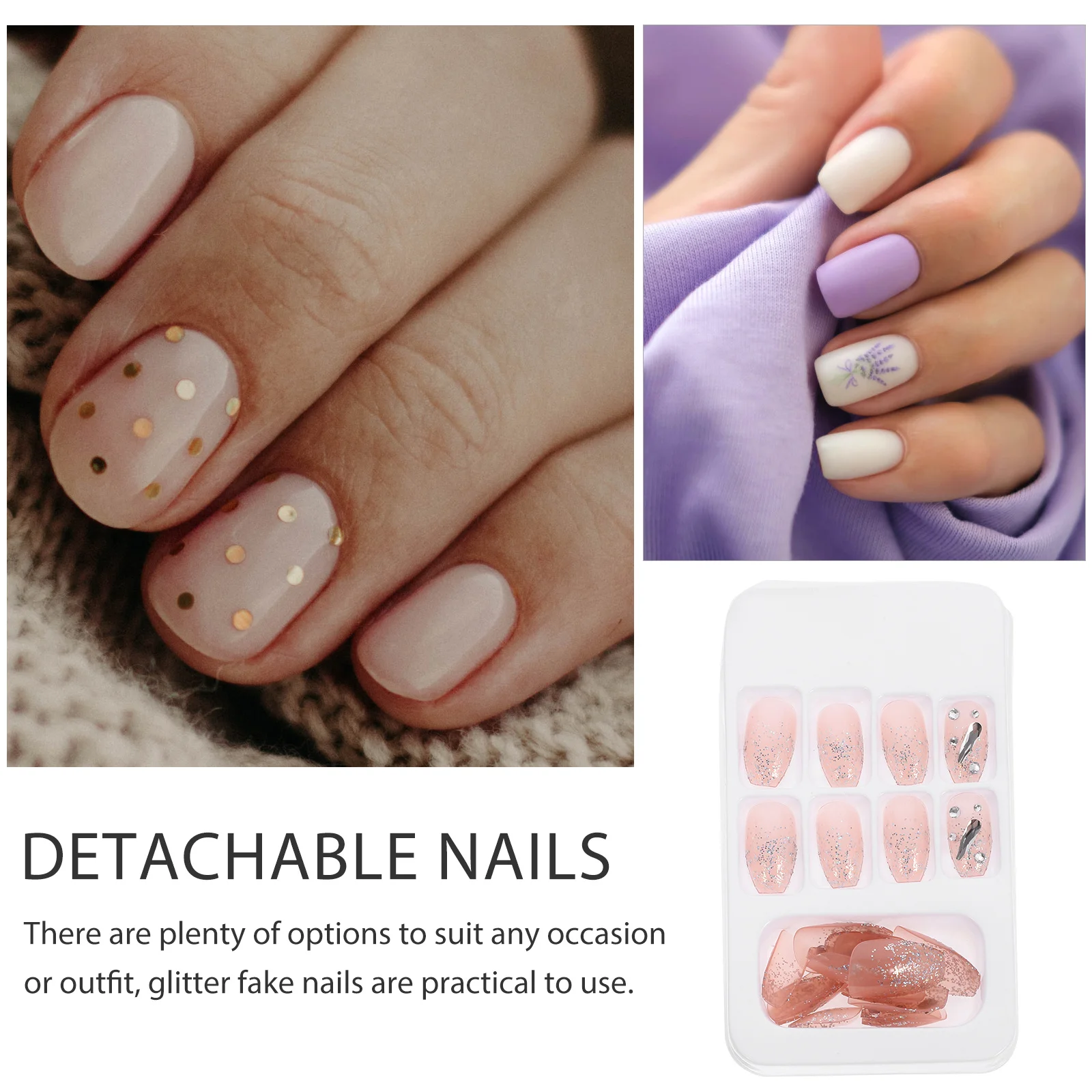 

24Pcs Shiny Glitter Fake Nails Long Press on Nail Tips Full Cover False Nails for Women Elegant Manicure At Home Quick