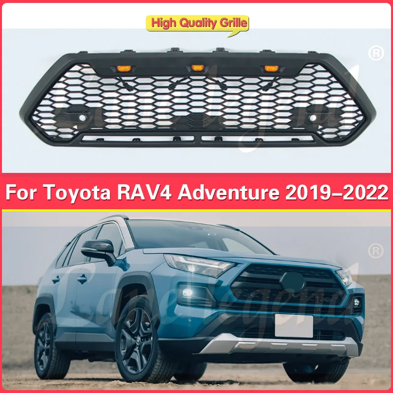 For Toyota RAV4 Adventure 2019-2022 Matte Black Front Grill Bumper Grille With Letter/LED Lights Exterior Styling Accessories