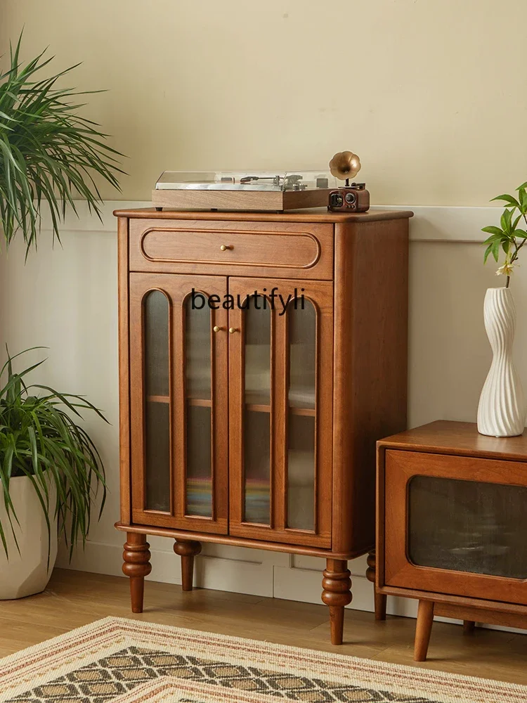 

zxqMid-Ancient Retro Style Solid Wood Sideboard French Cherrywood Liquor Cabinet Caramel Restaurant Storage Cabinet