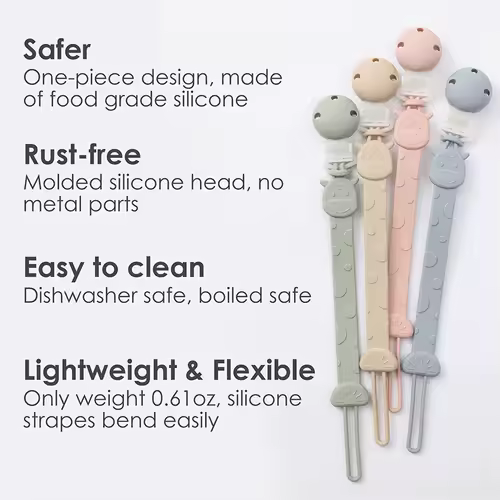 Silicone Pacifier Clips, BPA Free One-Piece Design Pacifier Holder for Baby Boy and Girl 3 Month+, Baby Accessories - Image 2