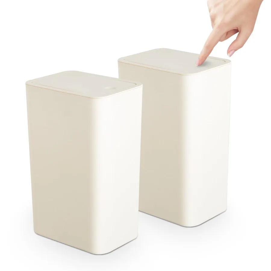 

2 Pack Bathroom Trash Can with Lid 2.6 Gallon 10 Liter Small Garbage Can with Press Top Lid Plastic Wastebasket with Pop-up Lid